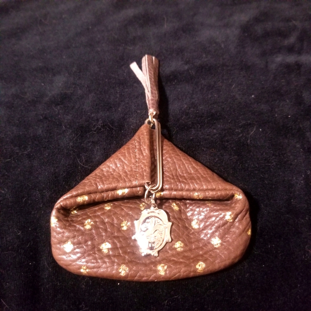 Vintage Lovely Firenze Italian Brown Leather Coin Purse Fleur-De-Lis's.